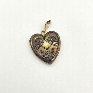 Vintage Gold Filled Heart Locket Floral Etched Pendant Charm‎